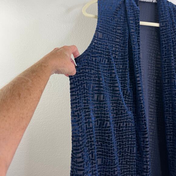 Susan Graver Blue Velvet Pattern Over Sheer Open Vest Top Women's Small - Picture 4 of 11